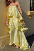 Spring Summer Satin Sling Multi Layer Dress Casual Loose Vacation Dress