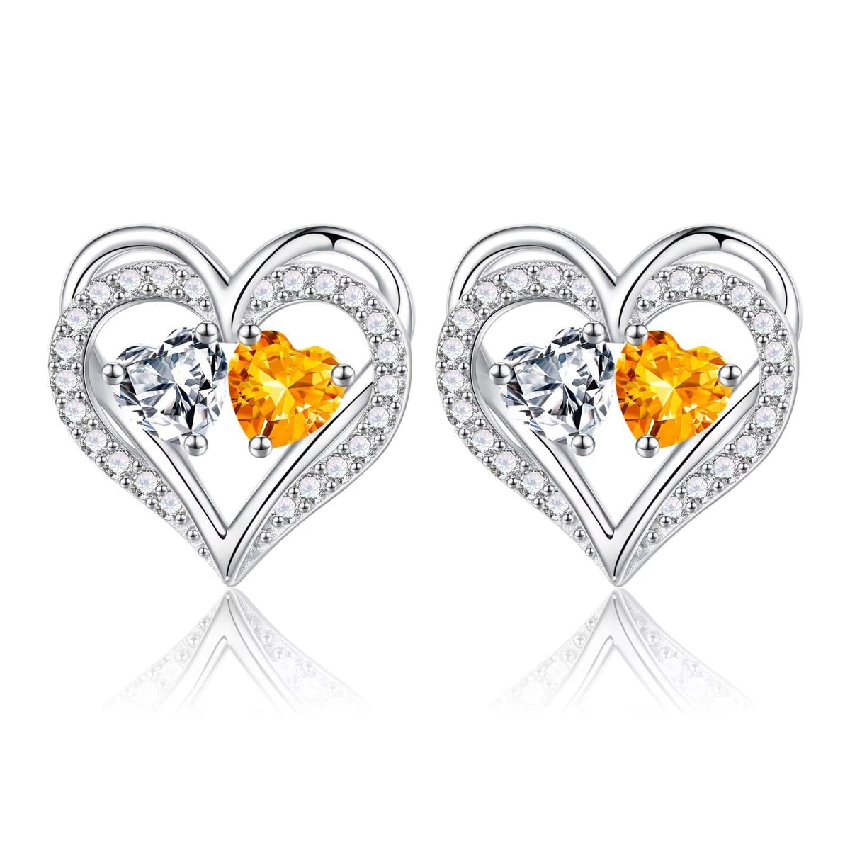 Sterling Silver Birthstone Heart Earrings