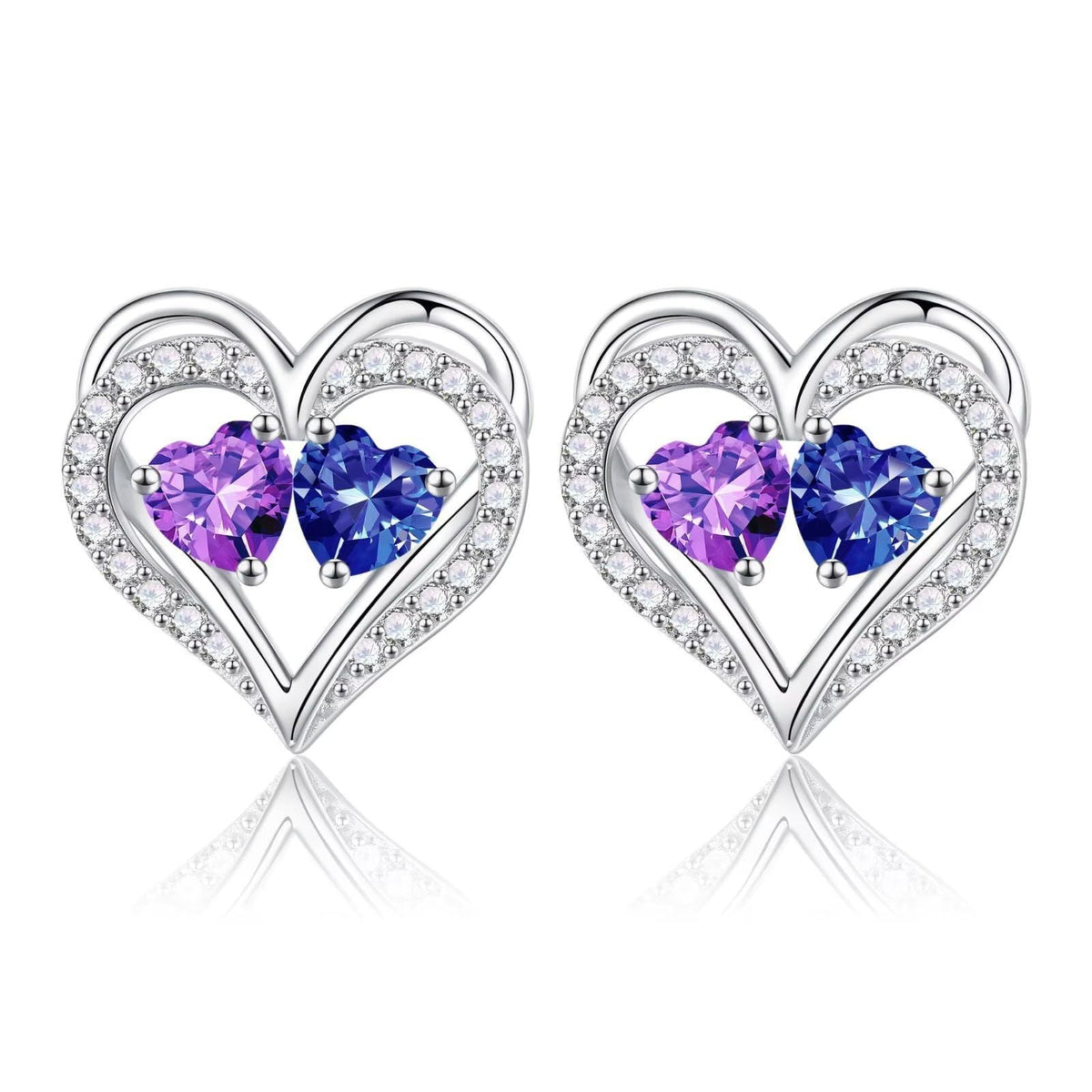Sterling Silver Birthstone Heart Earrings