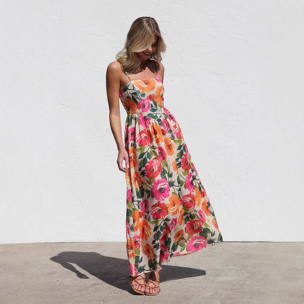 Dress Printed Slim Strap Dress Vacation A Swing Dress for Women
