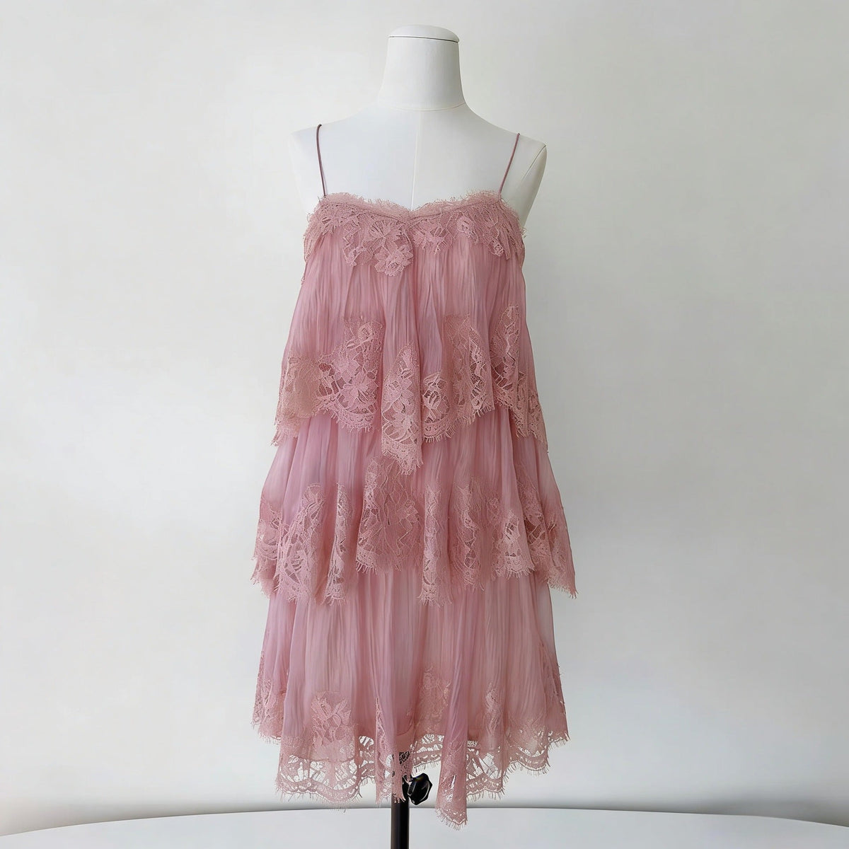 French Romantic Lace Suspender Layered Dress Vacation Lotus Leaf Women Summer Elegant Dress