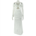 Women Clothing Hollowed Halter Pleated Hip Dress Wrapped Chest Slightly Transparent Long Sleeve One Step Dress