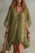 Summer Women Clothing V neck Chiffon Dress Seaside Vacation Loose Blouse Leopard Print Beach Dress