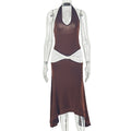Color Matching Women Pleated Simple Design V neck Halter Waist Tight Maxi Dress