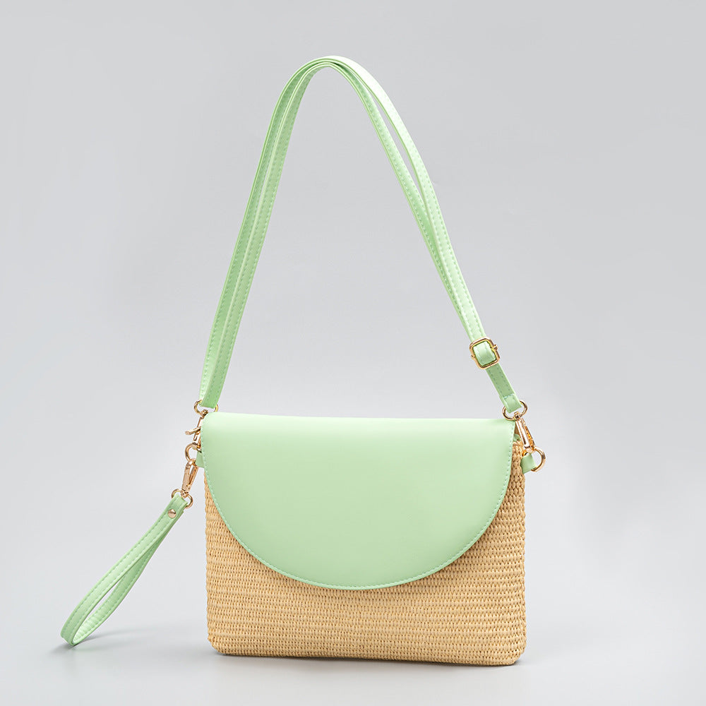 Holiday straw bag, small solid color shoulder bag, small crossbody beach bag, seaside beach bag evening clutch woven bag women