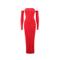 Women Clothing Sexy Sexy off Shoulder Tube Top Oversleeve Slim Sheath Split Elegant Dress
