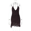 Sexy Lace Dress Vacation Summer Tight Waist Halter Tight Backless Short Dress