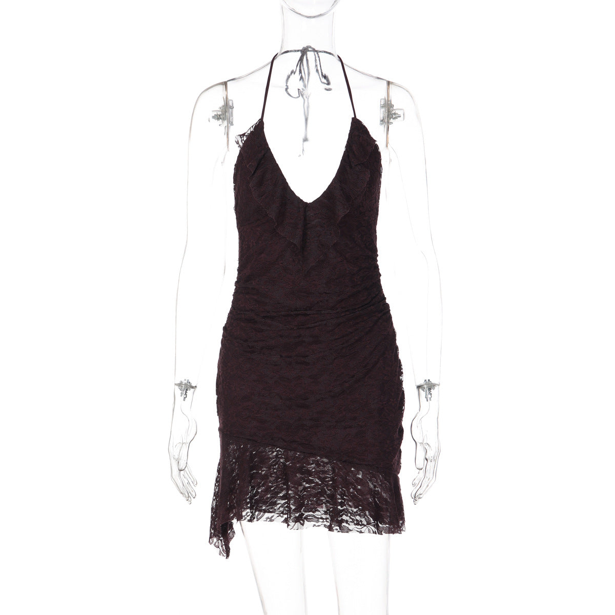Sexy Lace Dress Vacation Summer Tight Waist Halter Tight Backless Short Dress