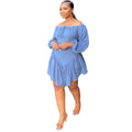 Sexy Slim Fit Solid Color Lace Band Elastic off Shoulder Lantern Sleeve Dress