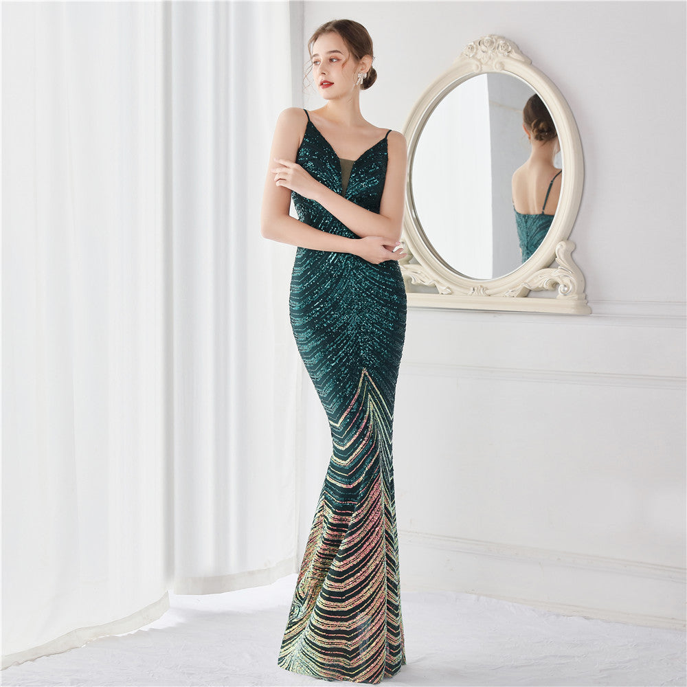 Positioning Floral Dream Socialite Gathering Party Evening Dress Sexy Long Slimming Toast Dress Bride