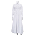 Design Pleated Single Breasted Shirt Dress Autumn Polo Collar Long Sleeve High Waist White Long Dress