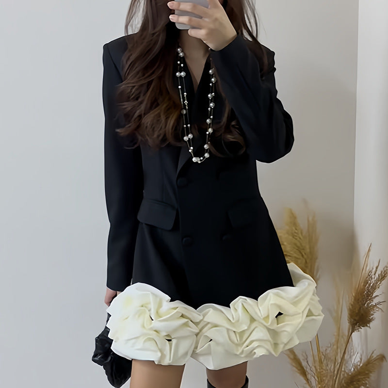 Classic High Grade Blazers Dress Spring Patchwork Three Dimensional Floral Design Short Dress Women