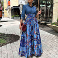 Autumn Winter Women Clothing Casual Denim Stitching Printing Maxi Dress Shirt Dress