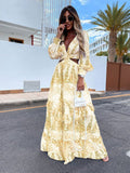 Women Wear Spring Long Printed V neck Long Sleeve Elegant Dress