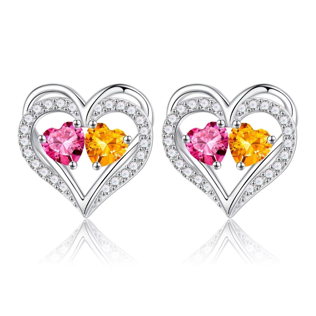 Sterling Silver Birthstone Heart Earrings