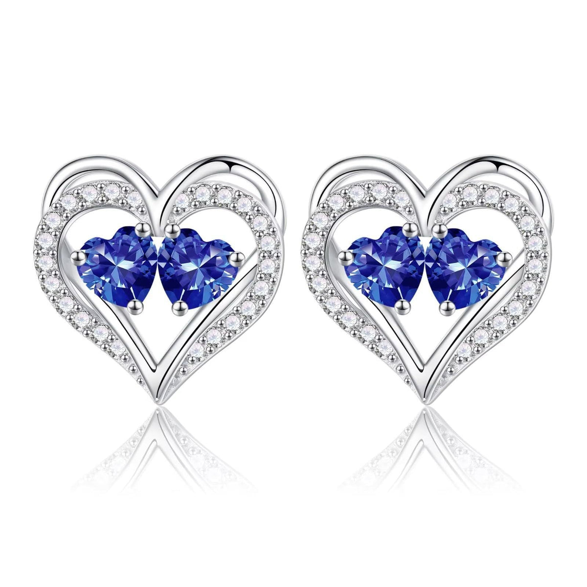 Sterling Silver Birthstone Heart Earrings