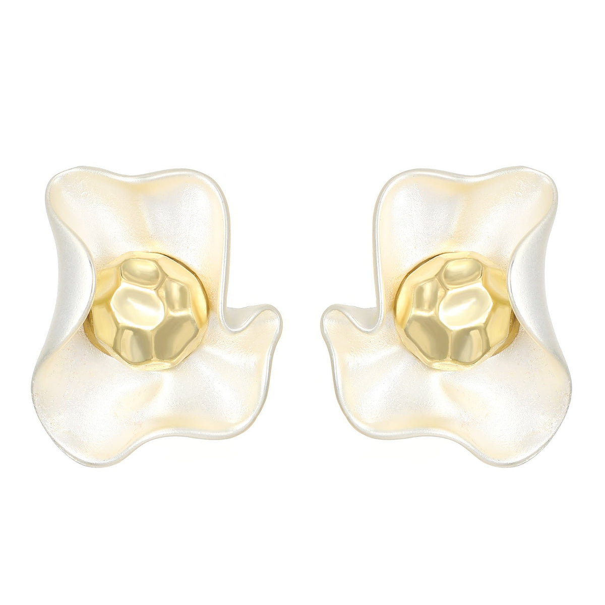 Luxury Matte Wavy Petal Earrings with Geometric Gold Ball Unique Design