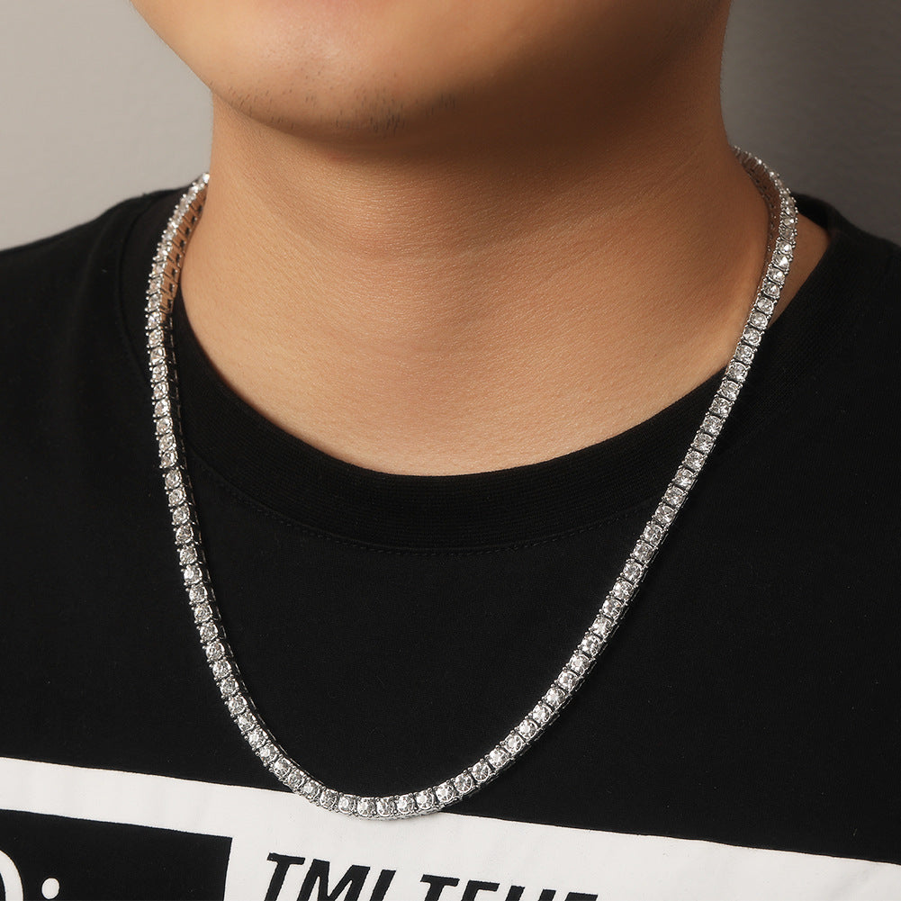 mens gold  Rhinestone Row Tennis Chain necklace