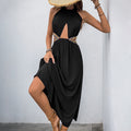 Women Casual Holiday Hollow Out Cutout Ethnic Webbing Decorative Stitching Dress