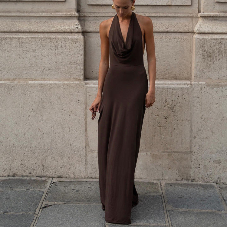 Sexy Halterneck Vest Dress Women Long Backless Party Evening Dress