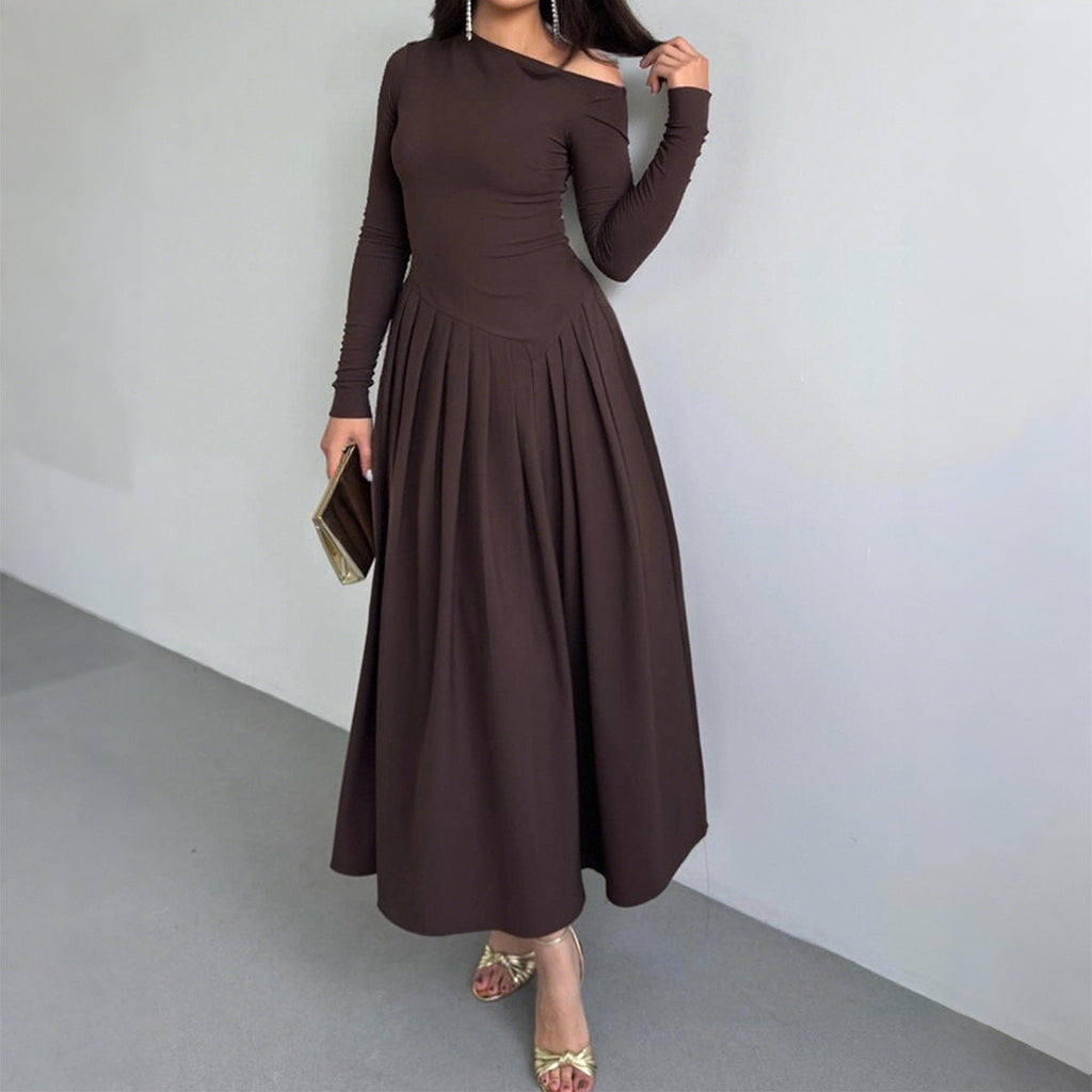 Elegant High Waist Long Sleeves Long Dress Women Clothing Autumn Winter