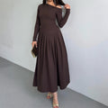 Elegant High Waist Long Sleeves Long Dress Women Clothing Autumn Winter