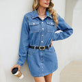 Long Sleeve Collared Denim Slim Fit Slimming Short Dress Women
