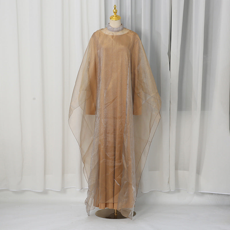 Solid Color Dress Autumn High Collar Double Layer Stitching Slim Dress