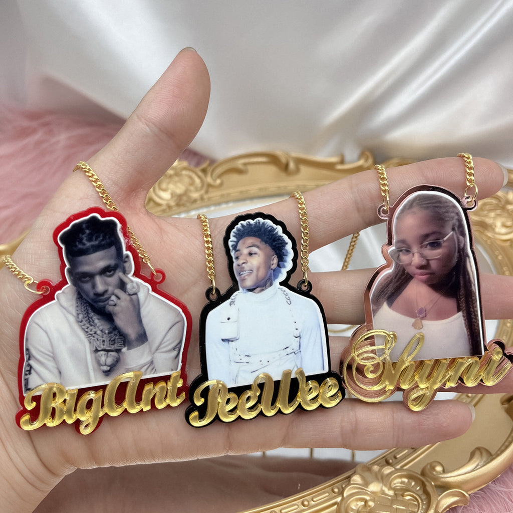 DIY color Custom Name photo necklace Personalized Acrylic Pendent Necklace Custome Jewelry