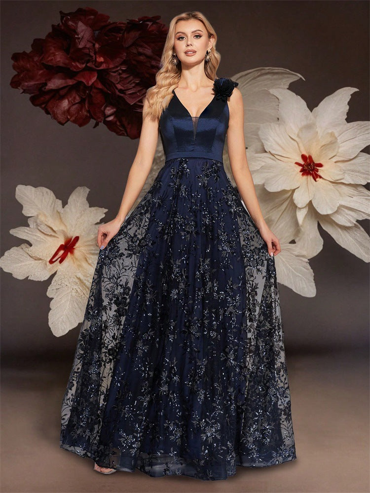 Deep V Plunge Dress Sexy Dress Embroidered Slim Fit Fishtail Bridesmaid Cocktail Evening Dress Women