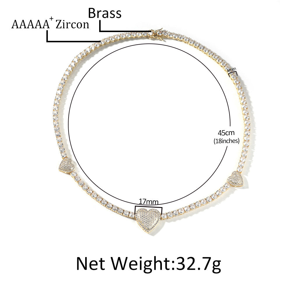 diamond tennis necklace Love heart chain