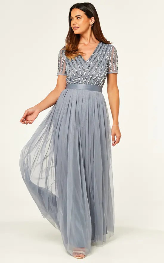 Sequ Dress Short Sleeve V neck Swing Evening Dress High Waist Cocktail Elegant