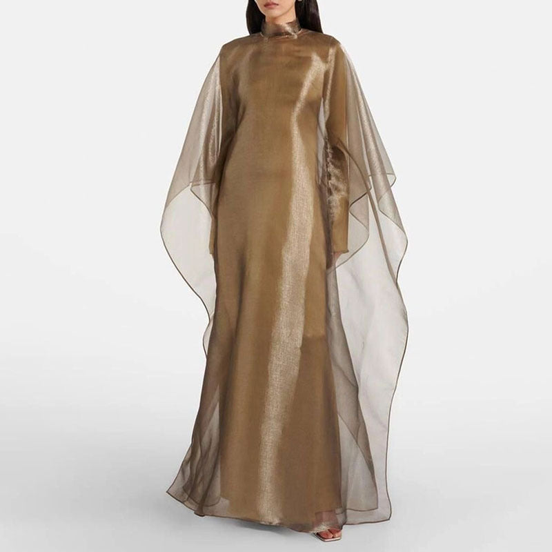 Solid Color Dress Autumn High Collar Double Layer Stitching Slim Dress