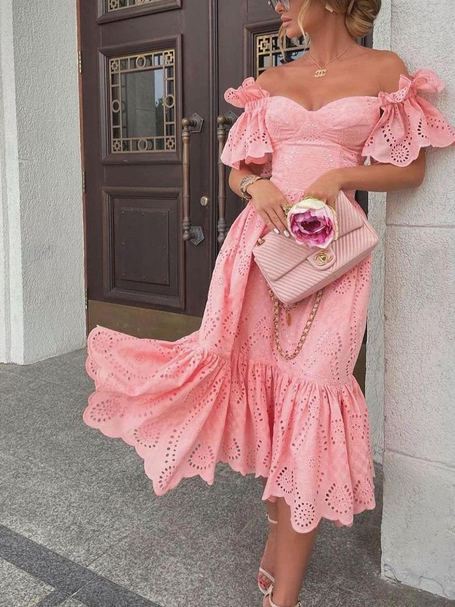 Fall Women Clothing Sexy Off The Shoulder Polka Dot Dress Maxi Dress