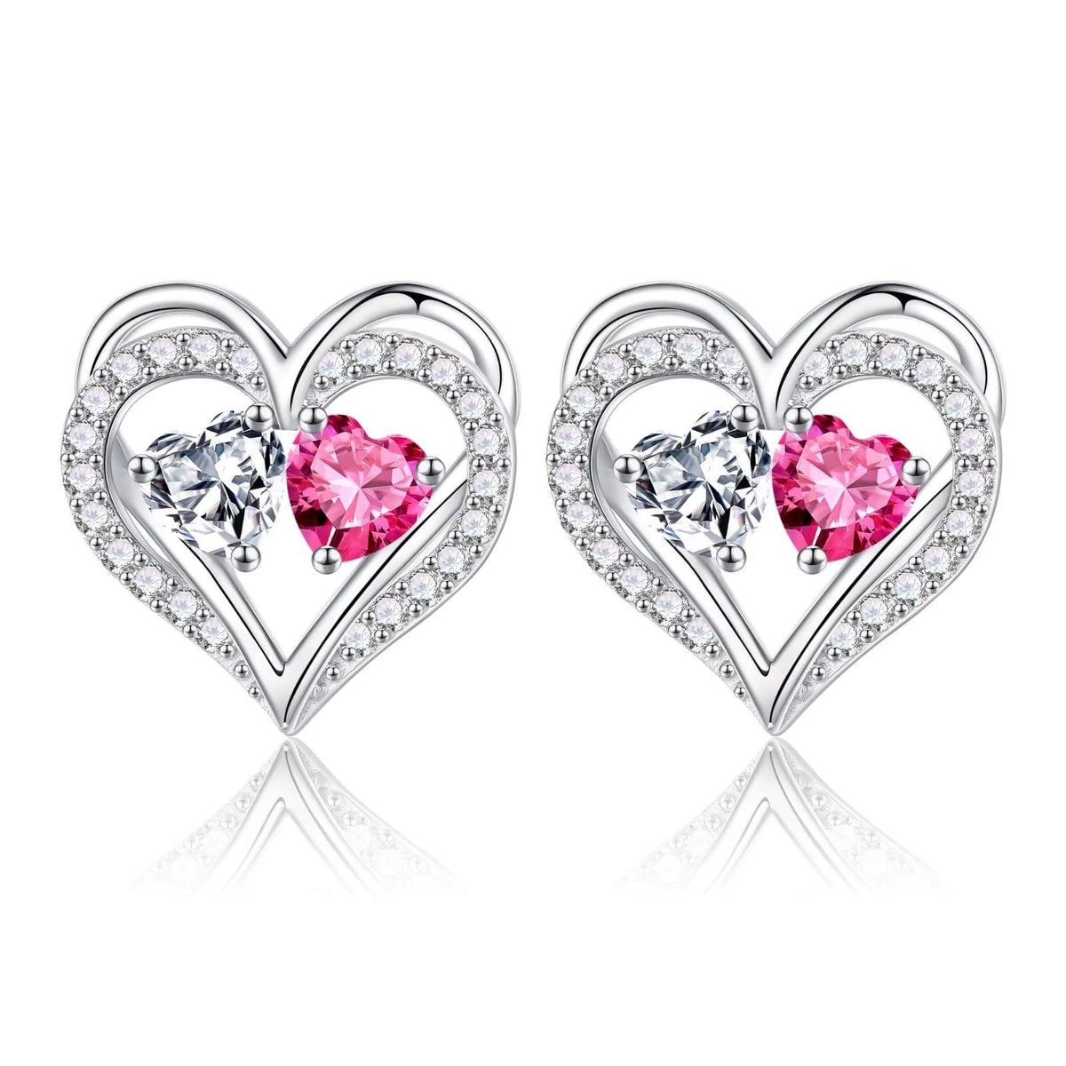 Sterling Silver Birthstone Heart Earrings
