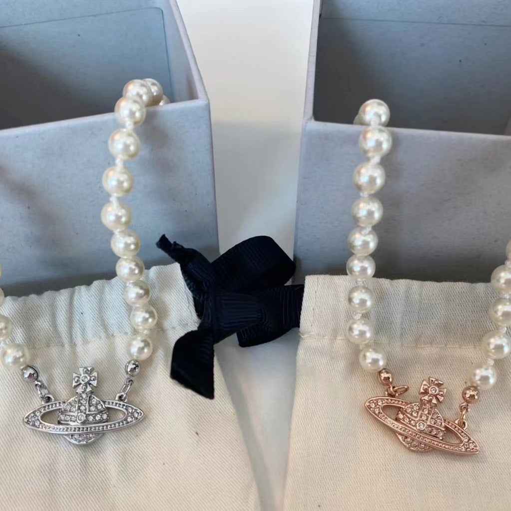 Brooch pearl necklace women's paper clip necklace