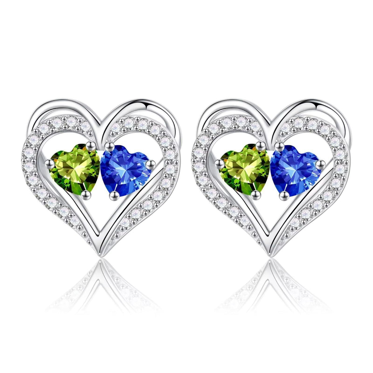 Sterling Silver Birthstone Heart Earrings