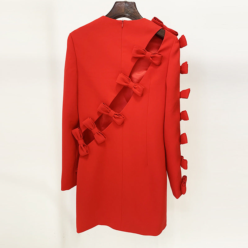 Early Autumn Star Personality Asymmetric Hollow Out Cutout Bow Dress Small Dress