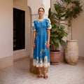 Personalized Floral Lantern Sleeve Waist Controlled round Neck Dress