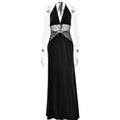 Summer Elegant Deep V Plunge Silky Satin Dress Stitching Halter Waist Tight Sexy Dress