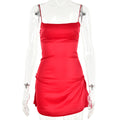 Women Sexy Cami Dress Backless Elegant Pleated Short Sexy Low Cut