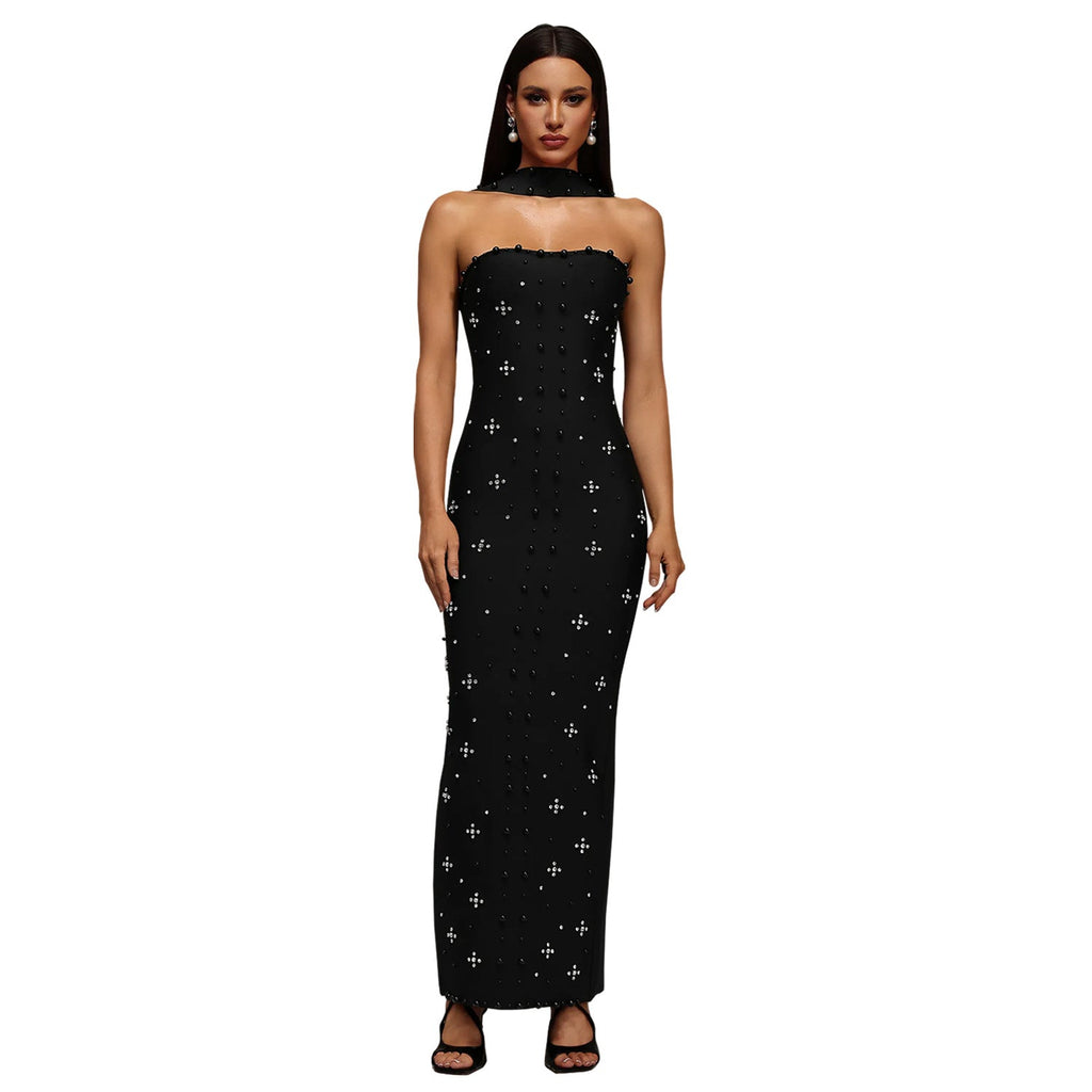 Women Wear Elegant Rhinestone Sheath Tube Top Dress