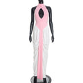 Women Clothing Winter Halter Sleeveless round Neck Hollow Out Cutout Contrast Color Ribbon Slit Maxi Dress