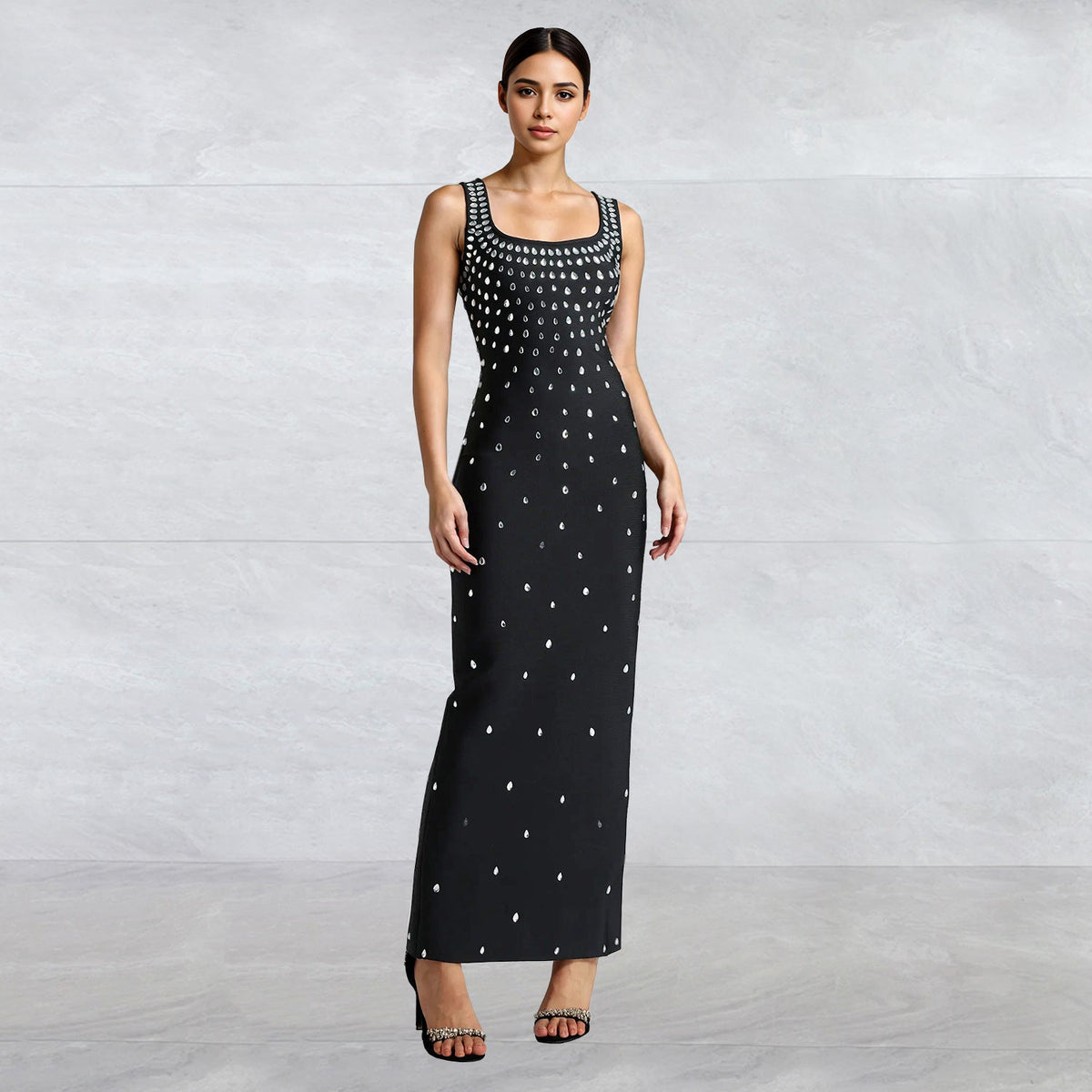Women Wear Drilling U Collar Sleeveless Sheath Tight Dress