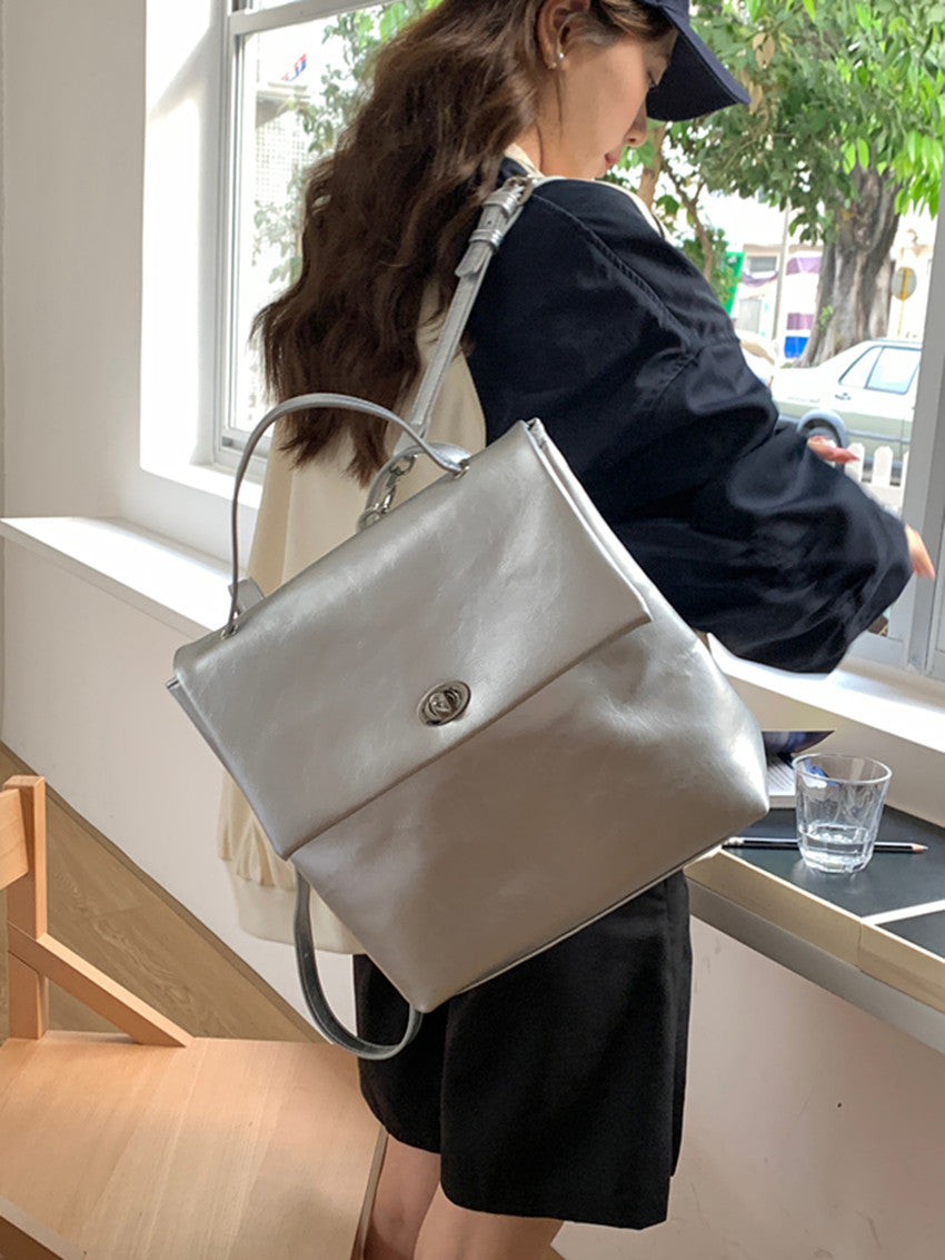 Big backpack female, autumn and winter silver large capacity backpack purse, commuter versatile college backpack