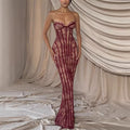 Slim Fitting Lace Corset Hip Dress Party Lace up Maxi Dress Women