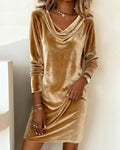 Fall Winter Women Clothing Solid Color Coat Swing Collar Long Sleeve Sexy Velvet Dress