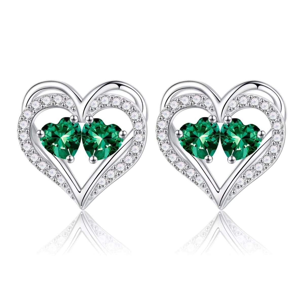 Sterling Silver Birthstone Heart Earrings