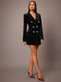 Velvet Coat Women Polo Collar Elegant British Double Breasted Slim Business Blazers Dress