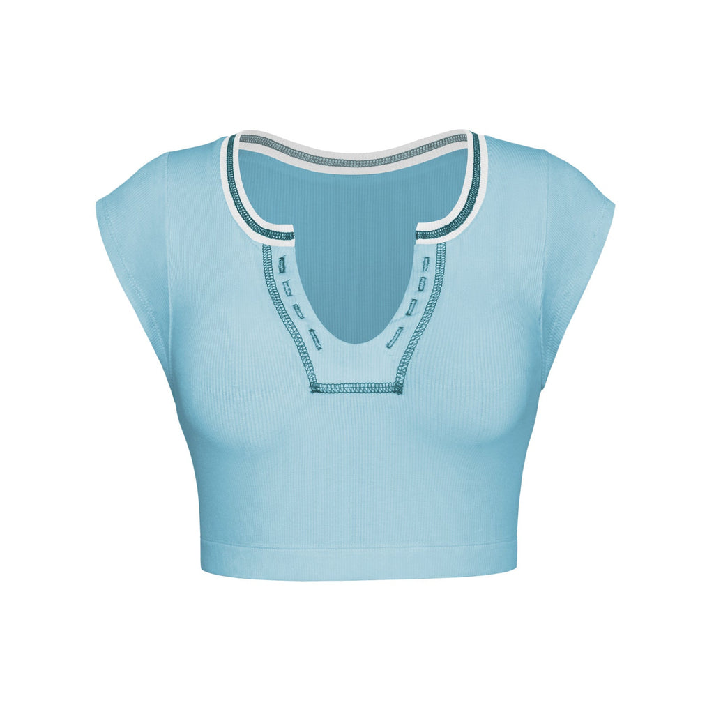Slim Fit Ultra Short Sexy Spicy Girls Top Knitted Thread T-shirt